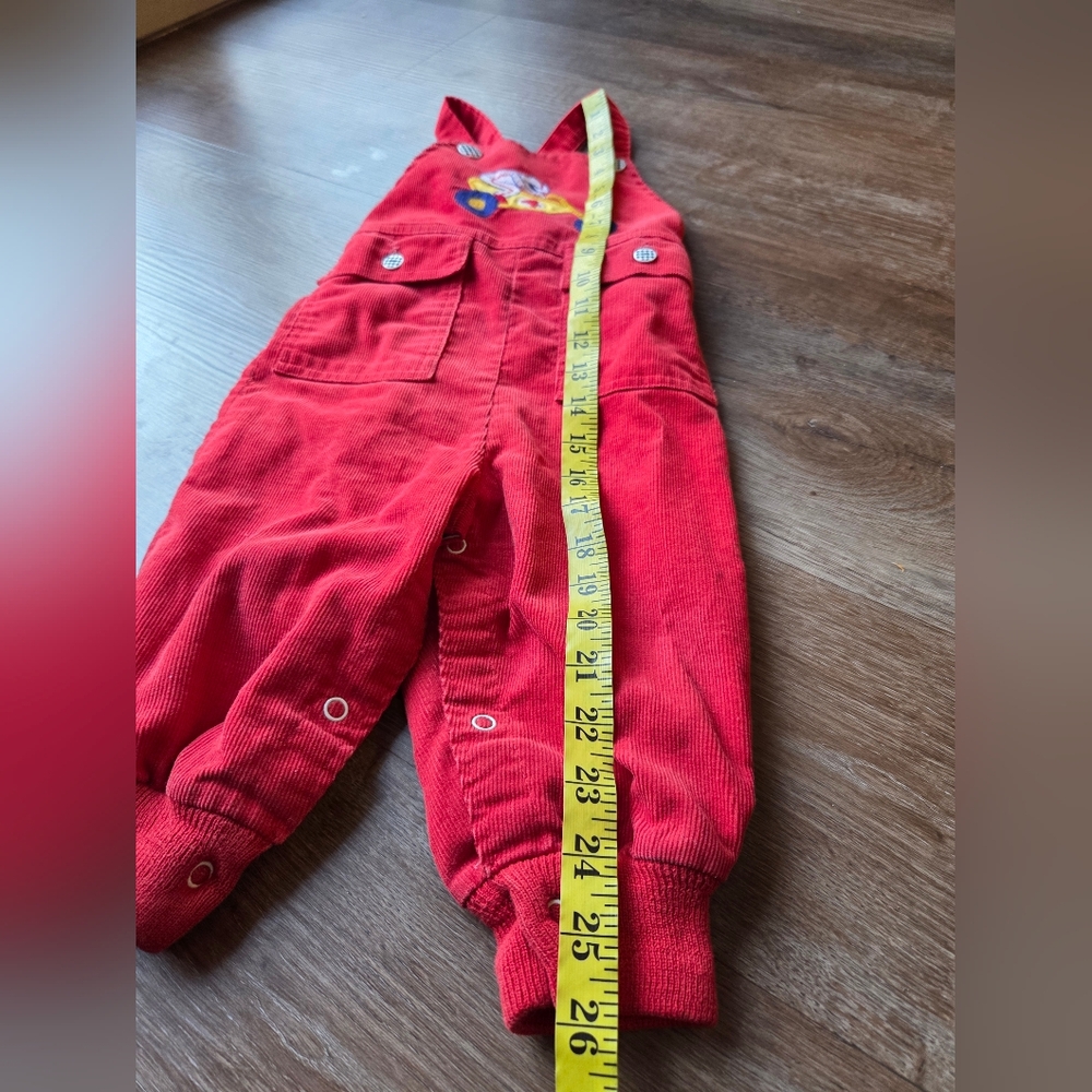Vintage 80s Healthtex Red Motorcycle Patch Corduroy Baby Overalls Boys Size 2T - Picture 7 of 10